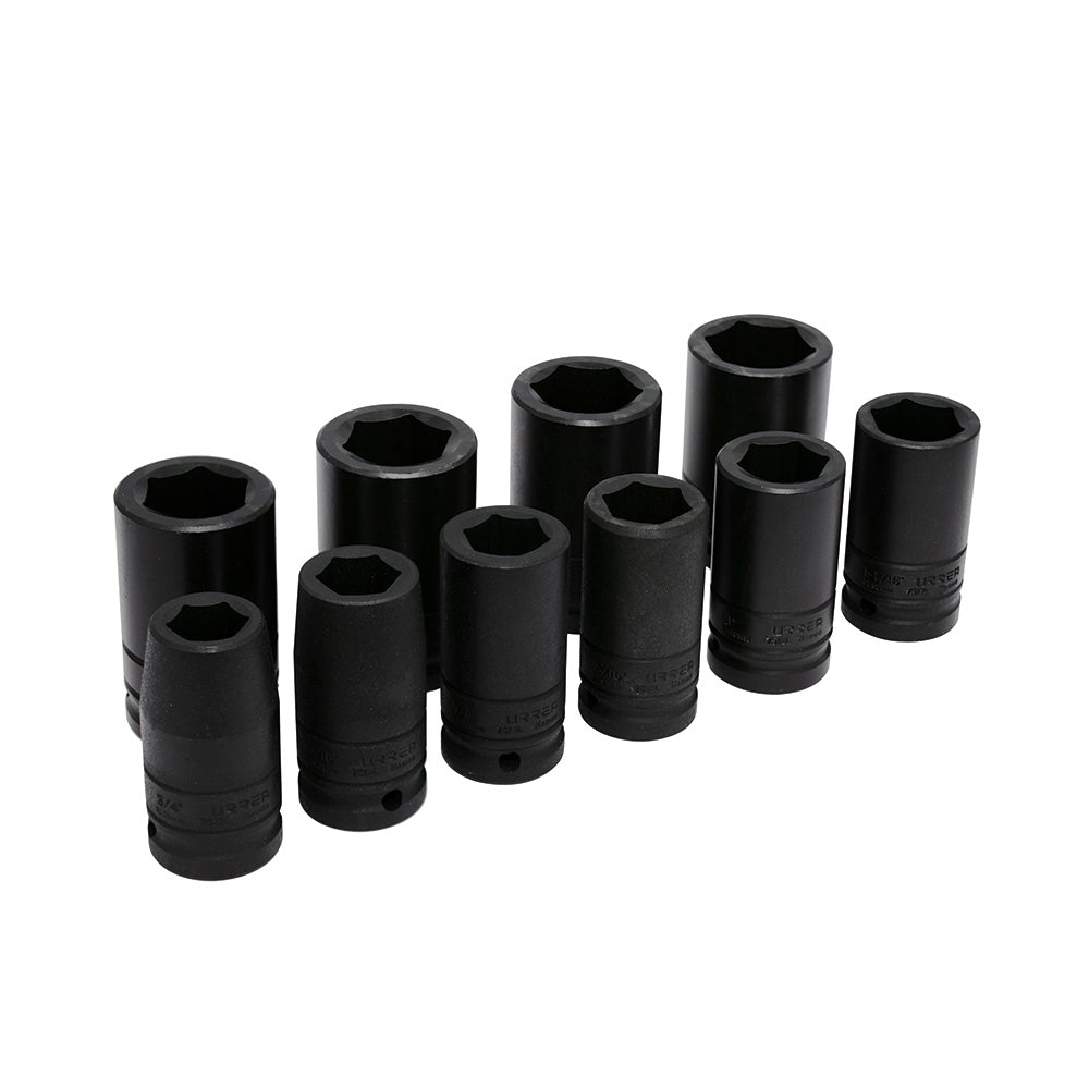 JUEGO DE 10 DADOS LARGOS DE IMPACTO EN PULGADAS CUADRO DE 3/4", 6 PUNTAS URREA