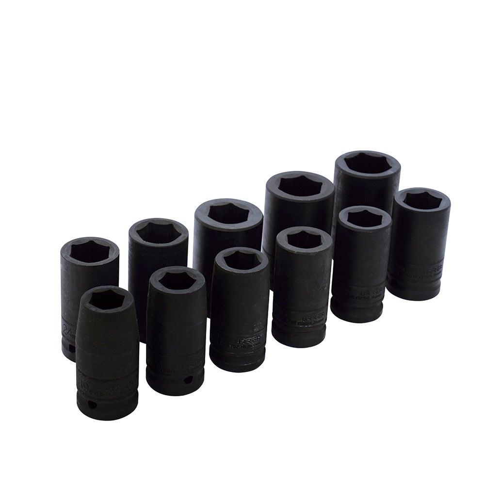JUEGO DE 11 DADOS LARGOS DE IMPACTO MÉTRICOS CUADRO DE 3/4", 6 PUNTAS URREA