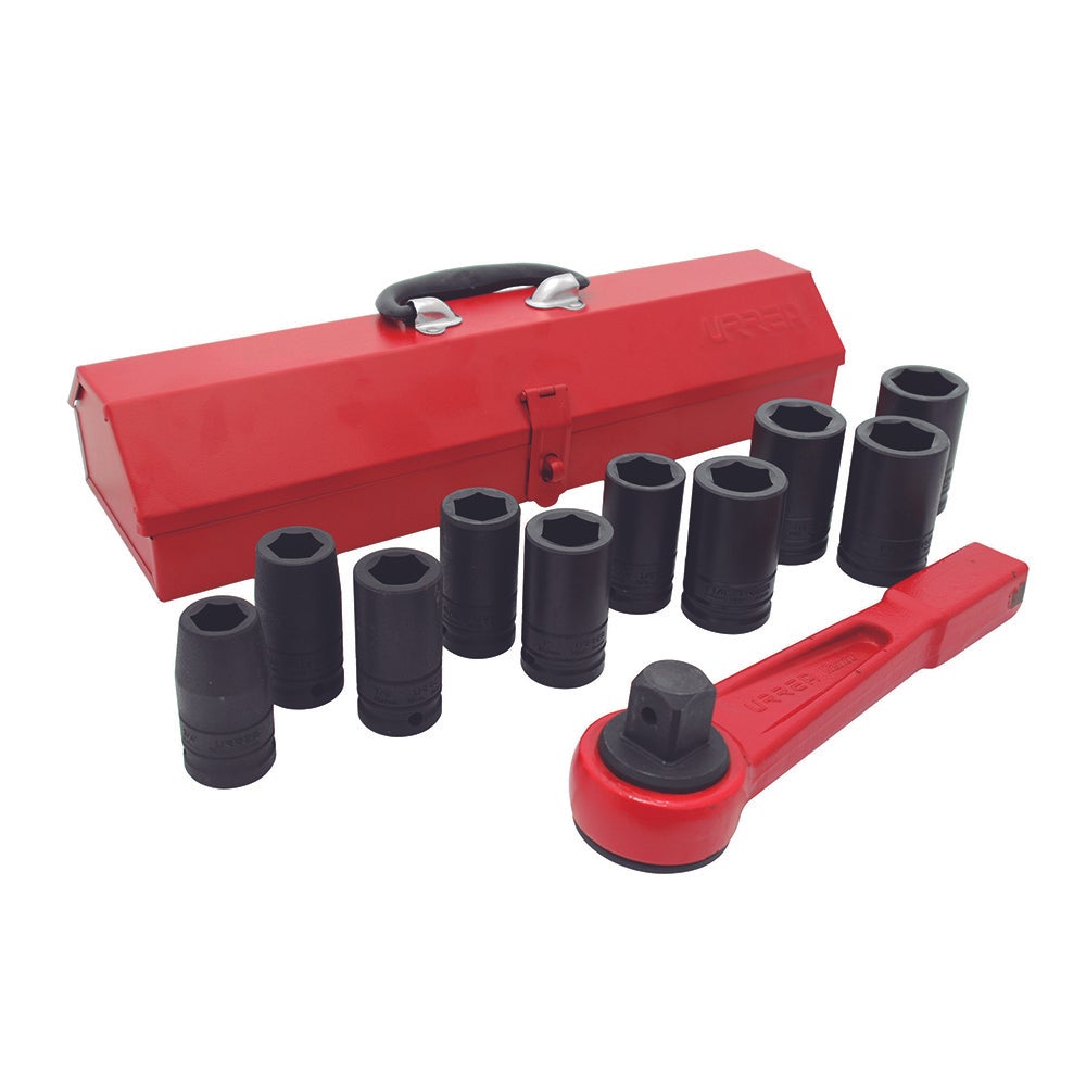 JUEGO DE DADOS LARGOS Y ACCESORIOS DE IMPACTO EN PULGADAS CUADRO DE 3/4", 12 PIEZAS URREA