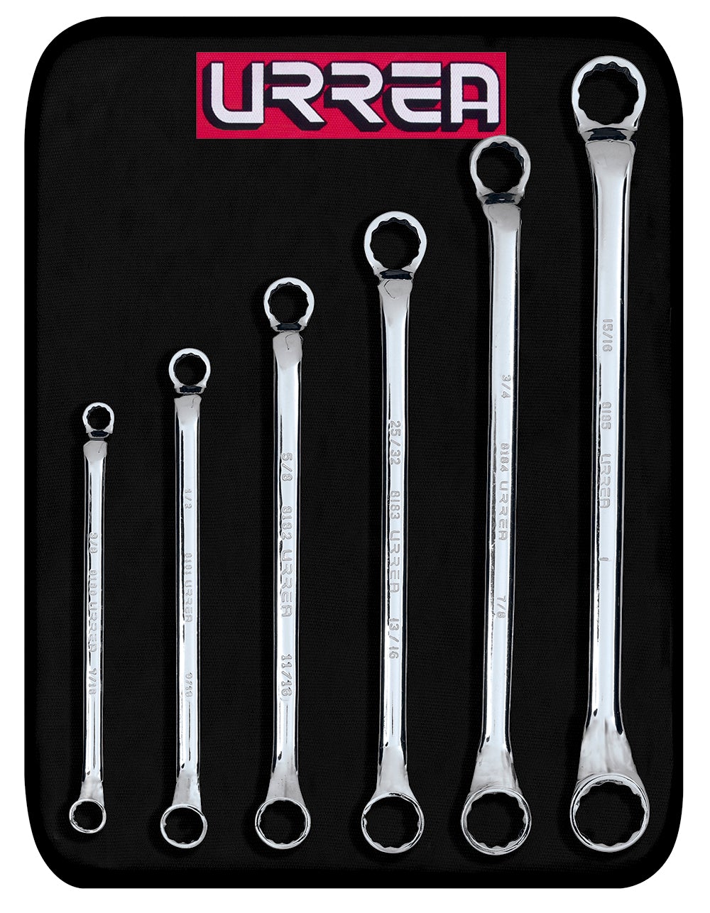 JUEGO DE 6 LLAVES DE ESTRÍAS PULIDO ESPEJO DE 45° EN PULGADAS, 12 PUNTAS URREA