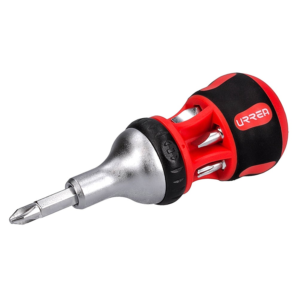 DESTORNILLADOR CON MANGO BIMATERIAL DE MATRACA REVERSIBLE CON PUNTAS INTERCAMBIABLES 7 EN 1 URREA