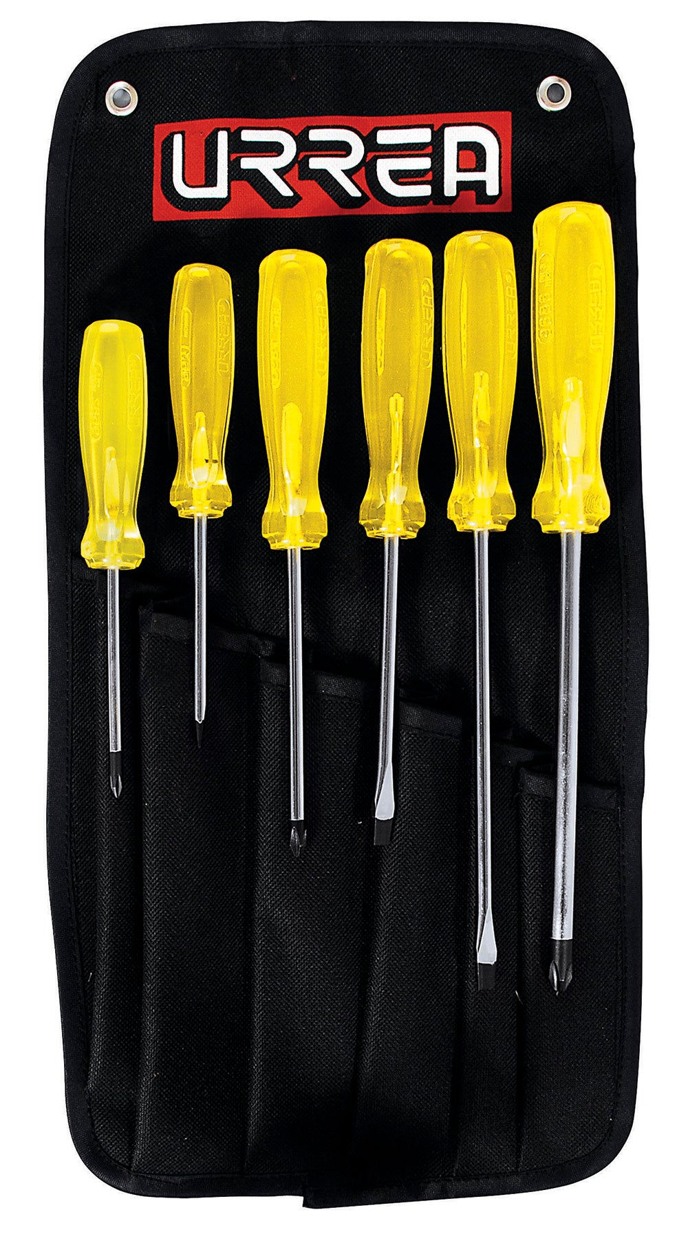 JUEGO DE 6 DESTORNILLADORES CON MANGO ÁMBAR, COMBINADOS URREA