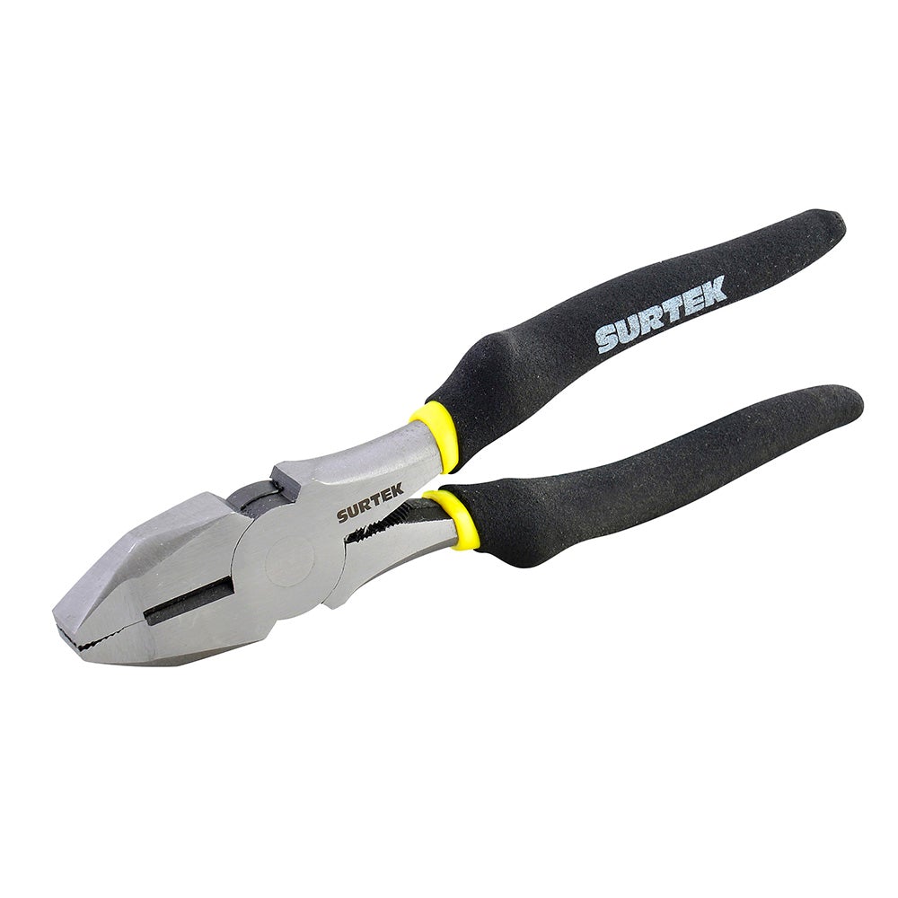 PINZA CON MANGO RUBBER GRIP PARA ELECTRICISTA DE 9", CORTE LATERAL NARIZ CUADRADA SURTEK
