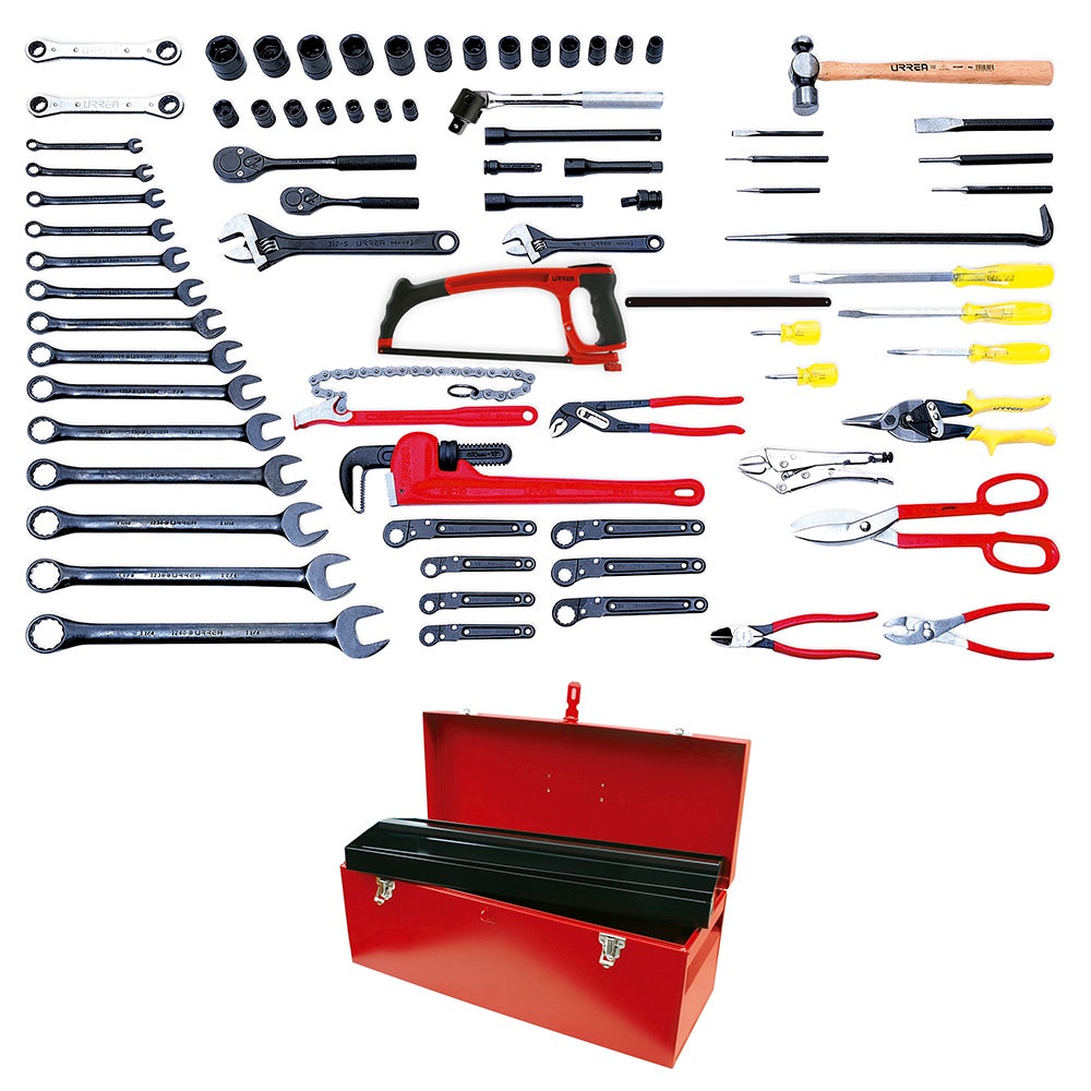 JUEGO INDUSTRIAL PARA MANTENIMIENTO DE FERROCARRIL EN PULGADAS, 77 PIEZAS CON CAJA D7 URREA