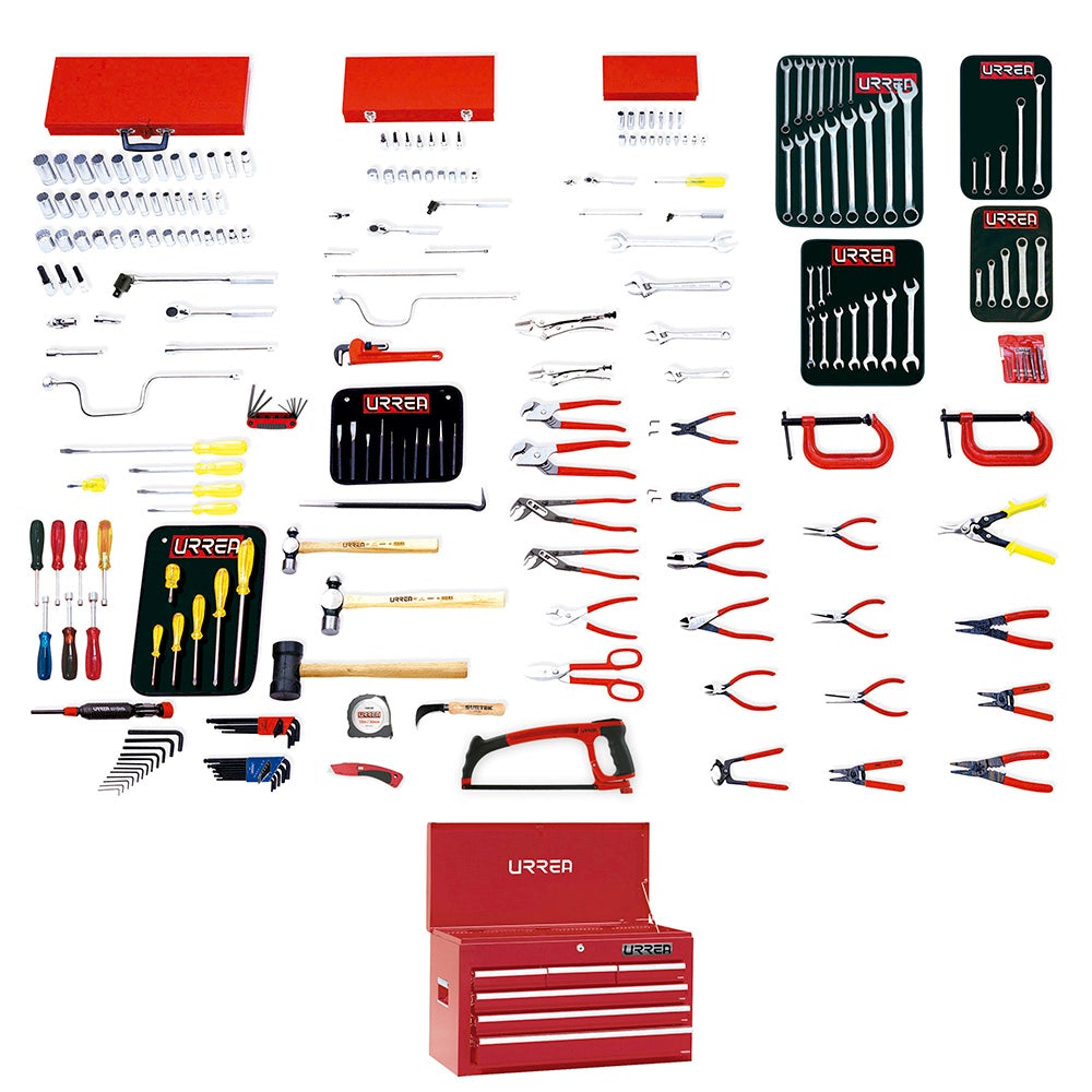 JUEGO INTERMEDIO INDUSTRIAL EN PULGADAS 216 PIEZAS, CON GABINETE EX27S6 URREA