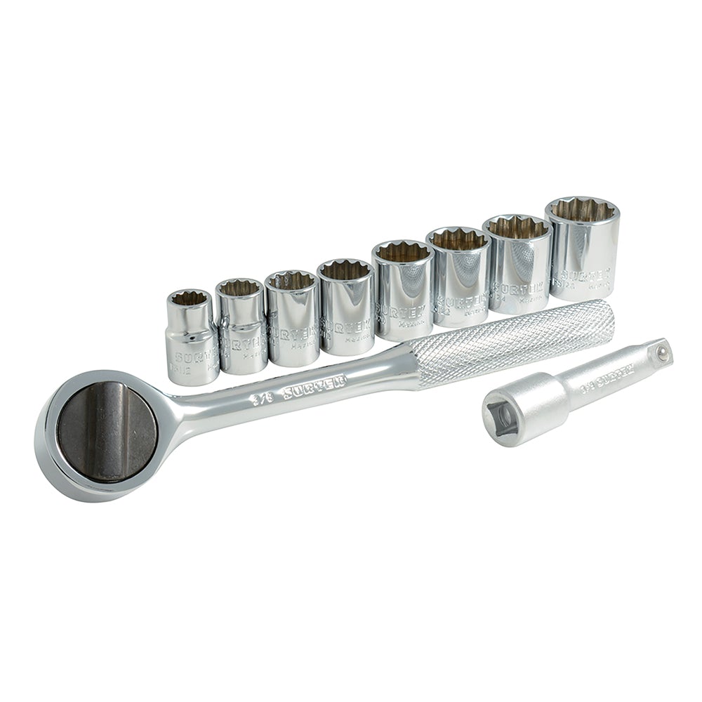 JUEGO DE DADOS Y ACCESORIOS CUADRO DE 3/8" EN PULGADAS, 10 PIEZAS SURTEK