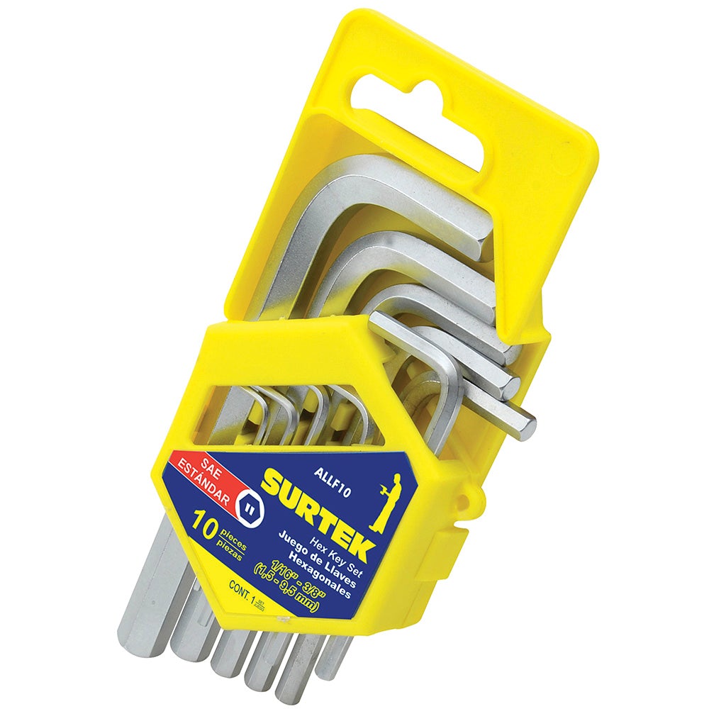 JUEGO DE 10 LLAVES HEXAGONALES TIPO "L", EN PULGADAS SURTEK