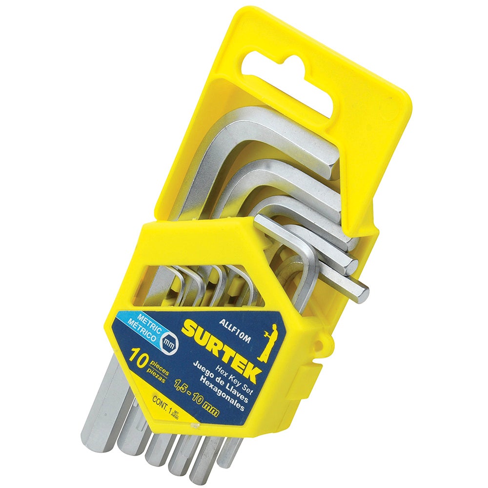 JUEGO DE 10 LLAVES HEXAGONALES TIPO "L", MÉTRICAS SURTEK