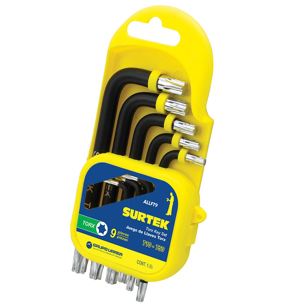 JUEGO DE 9 LLAVES HEXAGONALES TIPO "L", TORX SURTEK