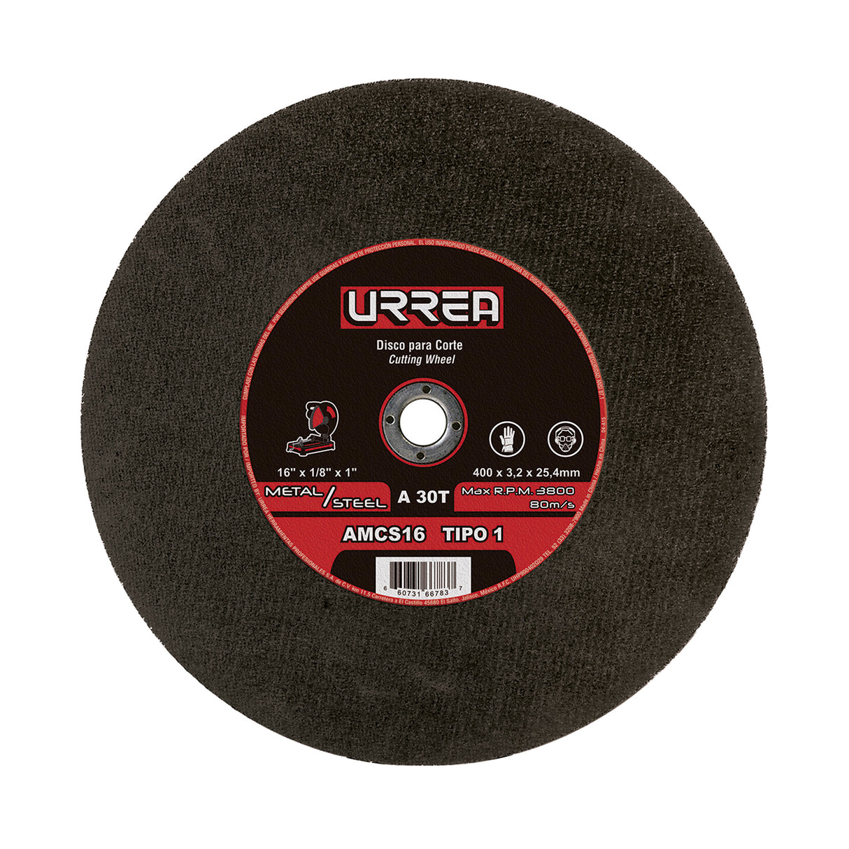 DISCO ABRASIVO TIPO 1 PARA METAL 16" X 1/8" URREA
