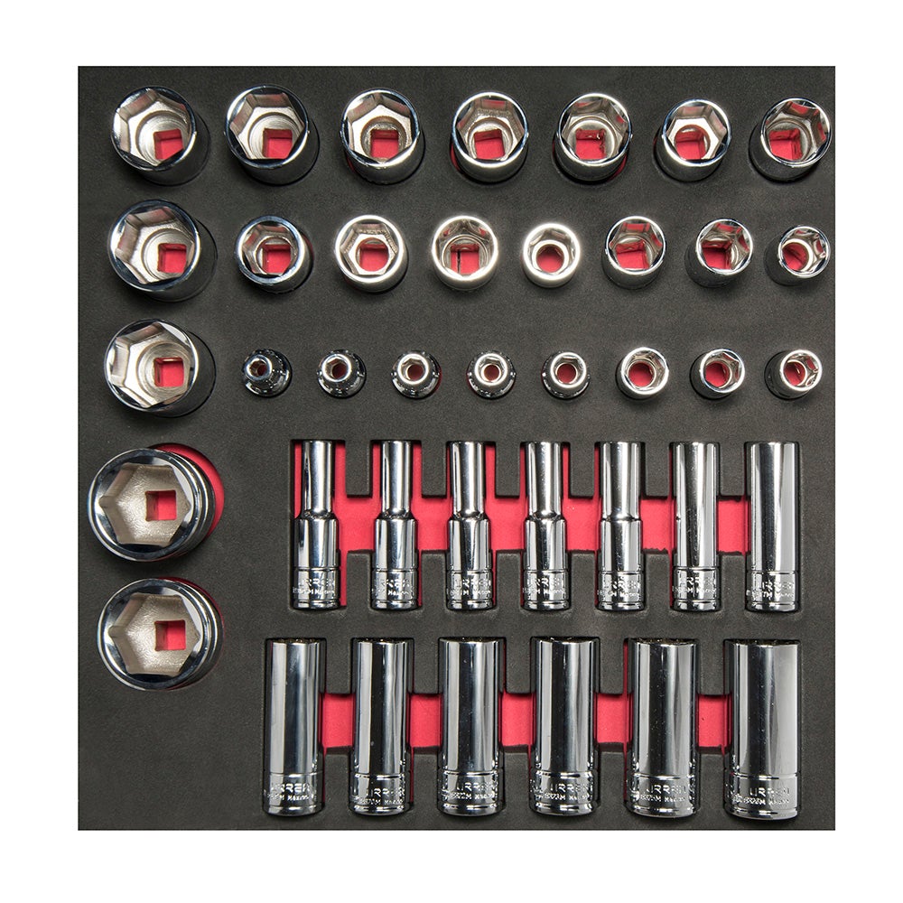 JUEGO DE DADOS CORTOS Y LARGOS CUADRO DE 1/2" MÉTRICOS, 39 PIEZAS URREA