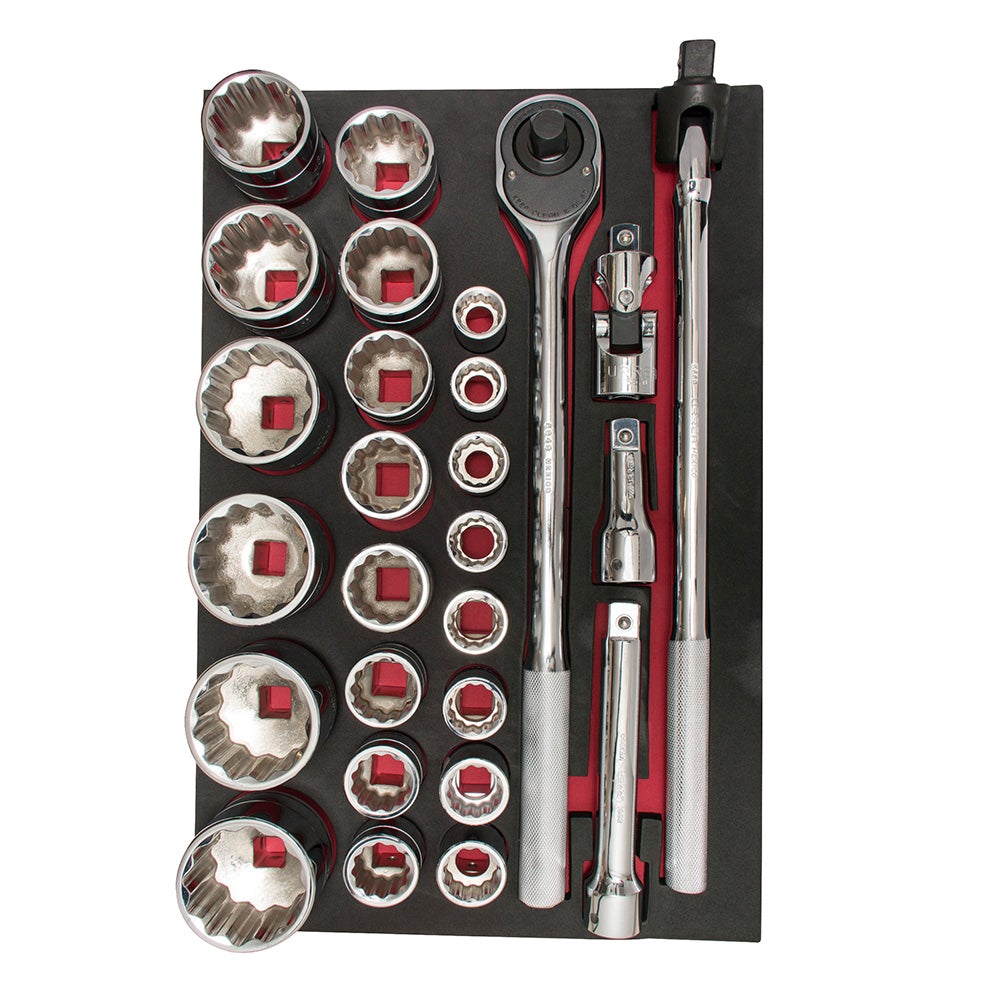 JUEGO DE DADOS CORTOS Y ACCESORIOS CUADRO 3/4" MÉTRICOS, 27 PIEZAS URREA