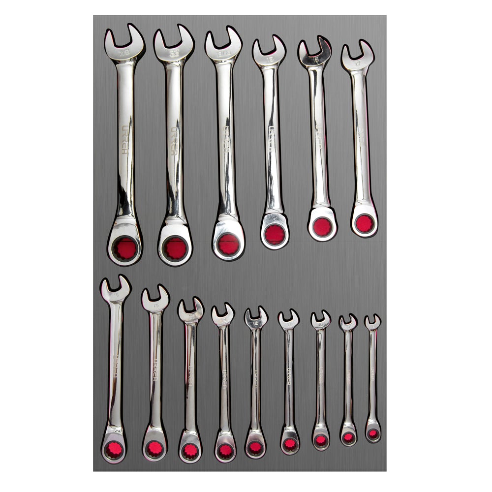 JUEGO DE 15 LLAVES COMBINADAS DE MATRACA MÉTRICAS URREA