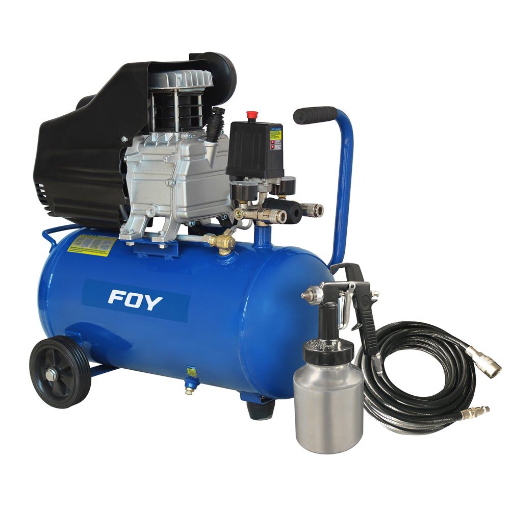 COMPRESOR DE AIRE ELÉCTRICO LUBRICADO 25 LT 1.5 HP 127 V CON PISTOLA Y MANGUERA FOY