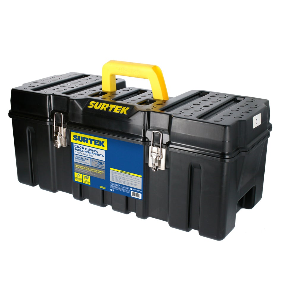 CAJA PORTAHERRAMIENTAS PLÁSTICA CON BROCHES METÁLICOS 26" X 10" X 10" SURTEK