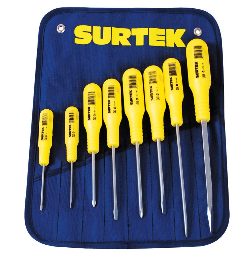 JUEGO DE 8 DESTORNILLADORES CON MANGO AMARILLO, COMBINADOS SURTEK