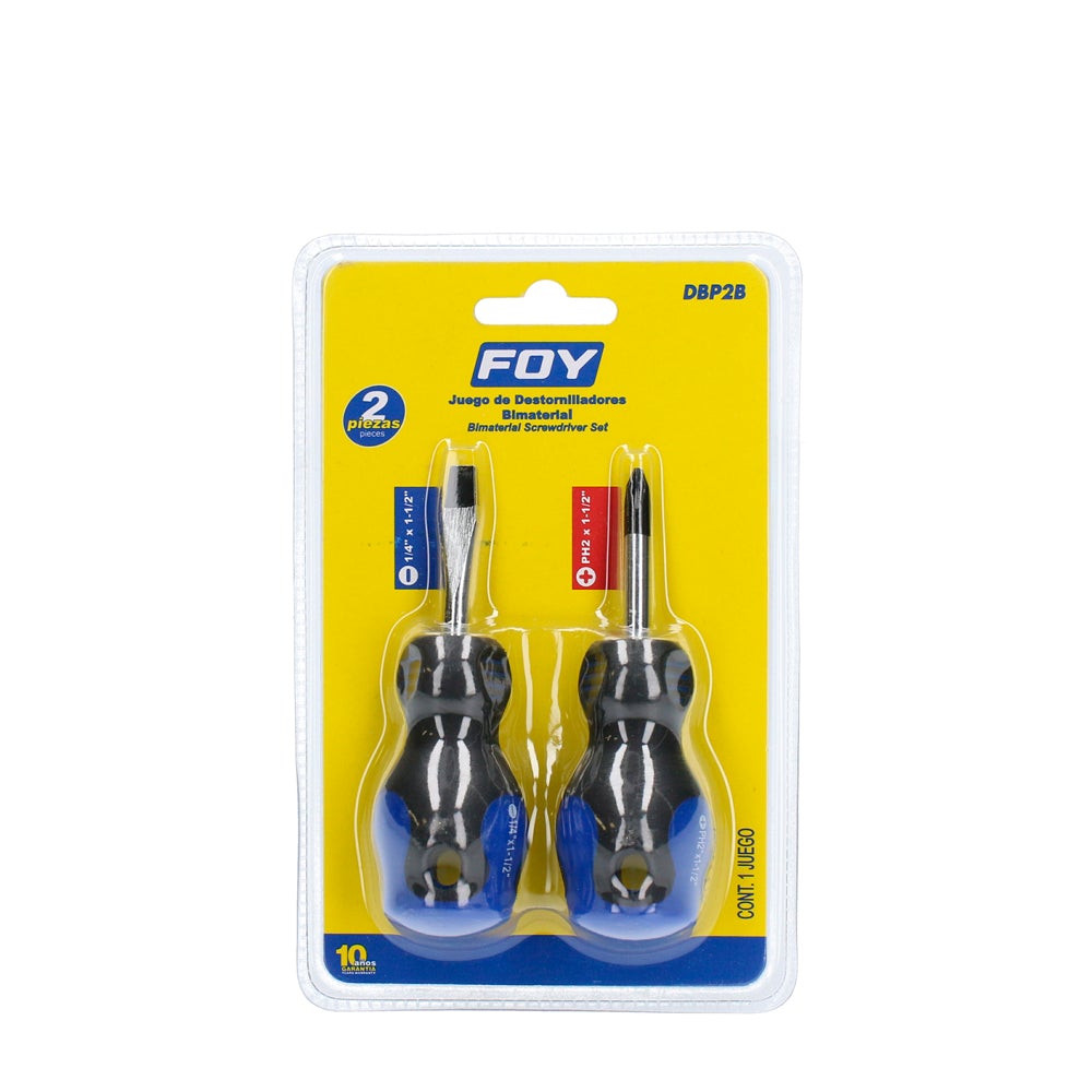 JUEGO DE 2 DESTORNILLADORES CON MANGO BIMATERIAL, COMBINADOS FOY