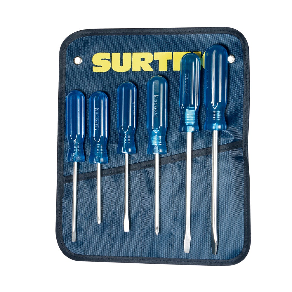 JUEGO DE 6 DESTORNILLADORES CON MANGO AZUL, COMBINADOS SURTEK
