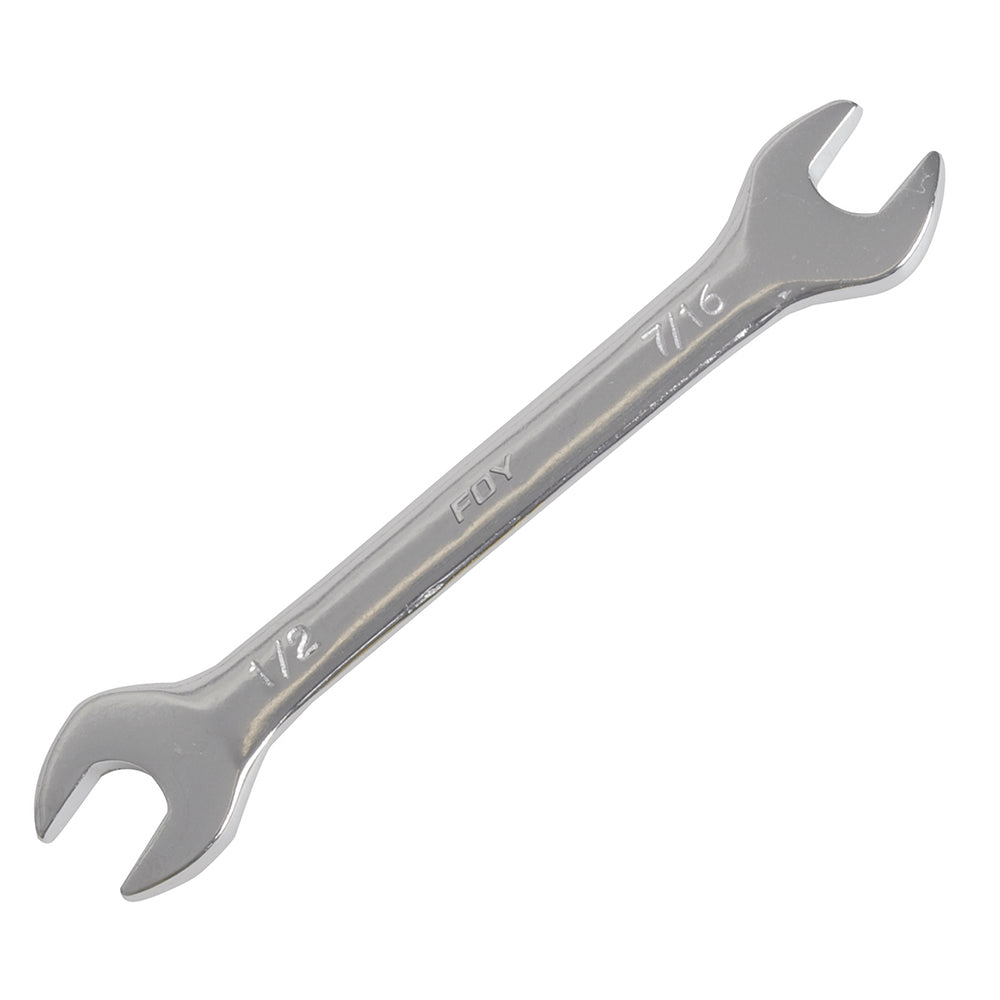 LLAVE ESPAÑOLA PULIDO ESPEJO EN PULGADAS, 7/16" X 1/2" FOY