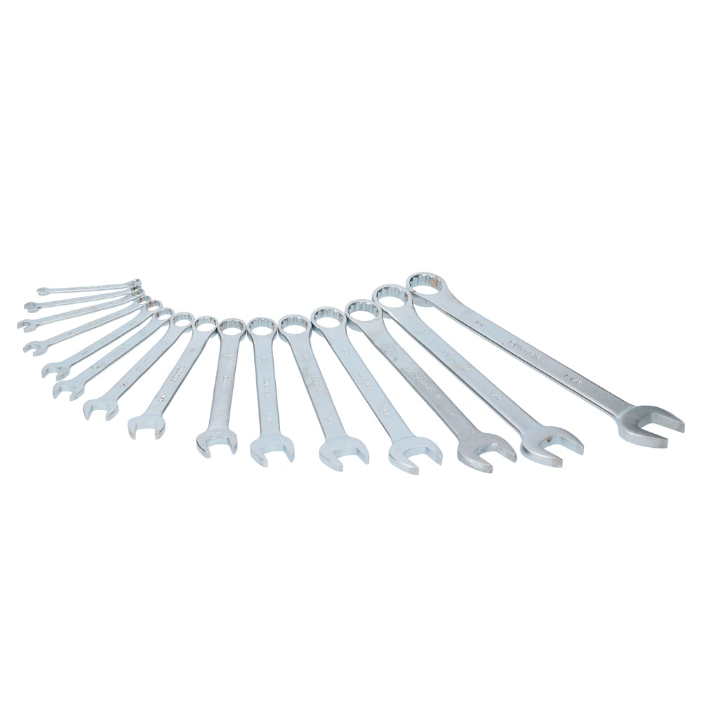 JUEGO DE 15 LLAVES COMBINADAS SATINADAS EN PULGADAS, 12 PUNTAS EN RACK SURTEK