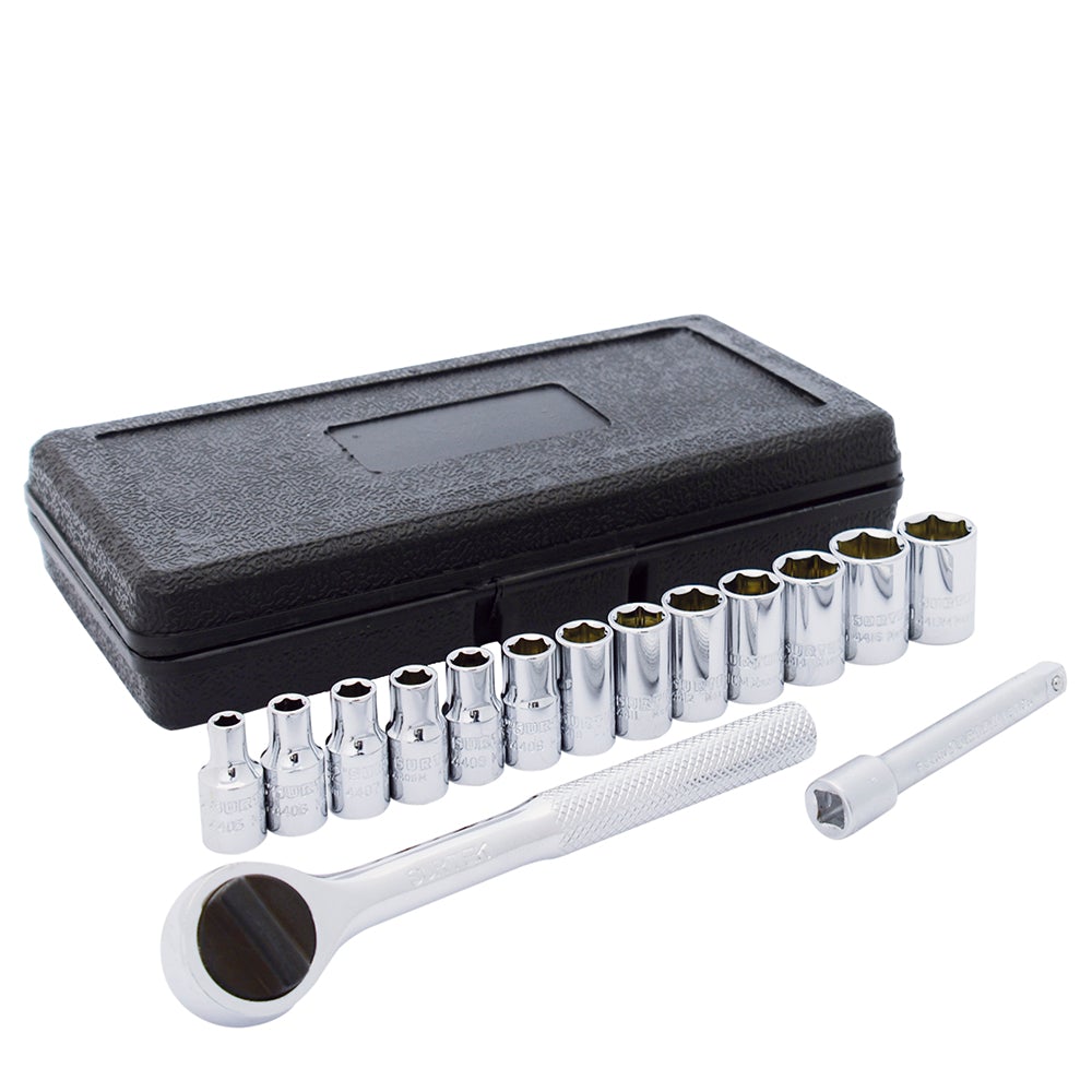 JUEGO DE 15 DADOS EN PULGADAS CUADRO DE 1/4", 6 PUNTAS SURTEK