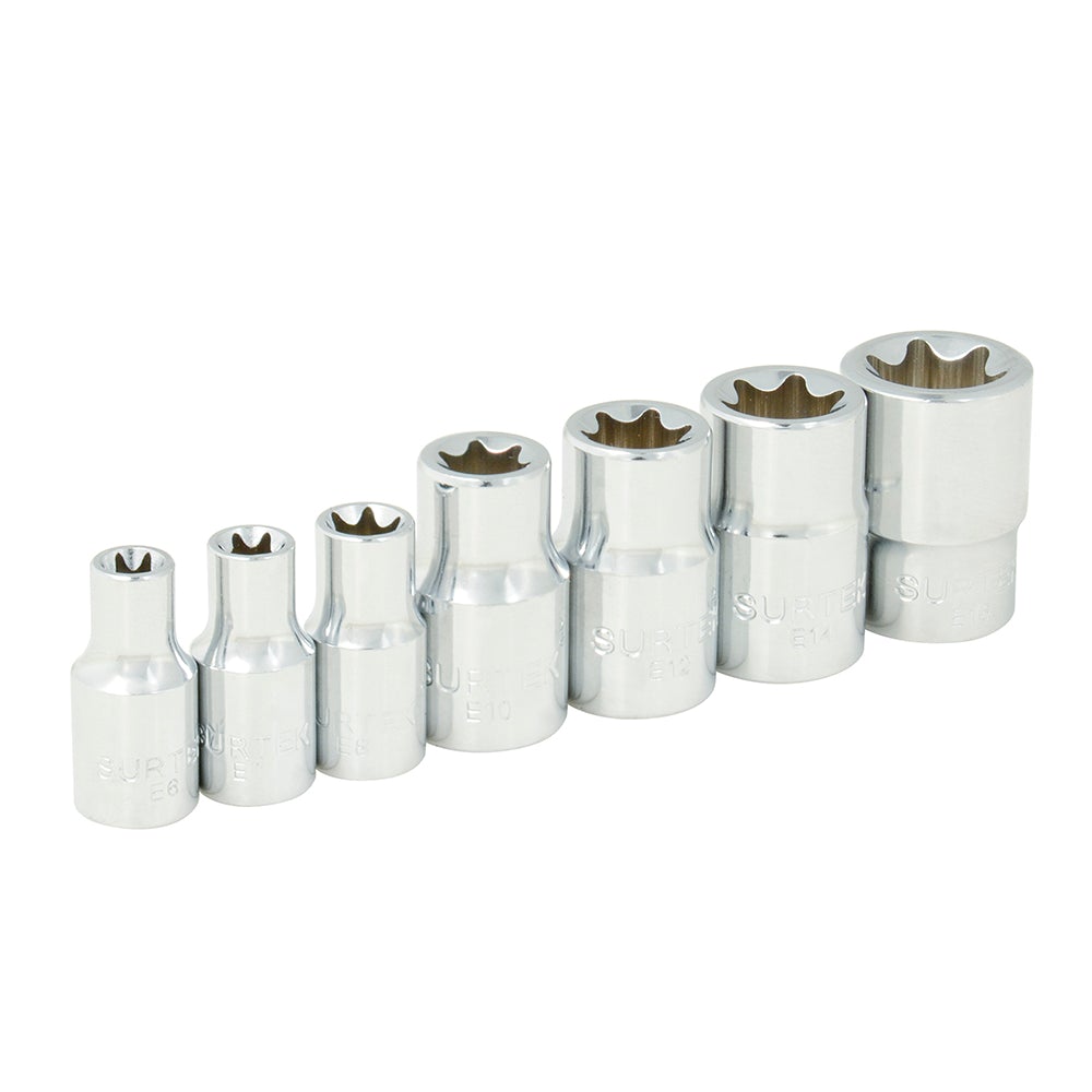 JUEGO DE 7 DADOS CUADRO DE 1/4" TORX SURTEK