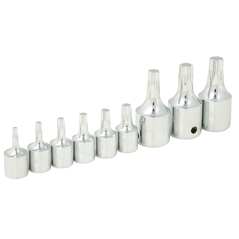 JUEGO DE 9 DADOS CON PUNTA TORX CUADRO DE 1/4" Y 3/8" SURTEK