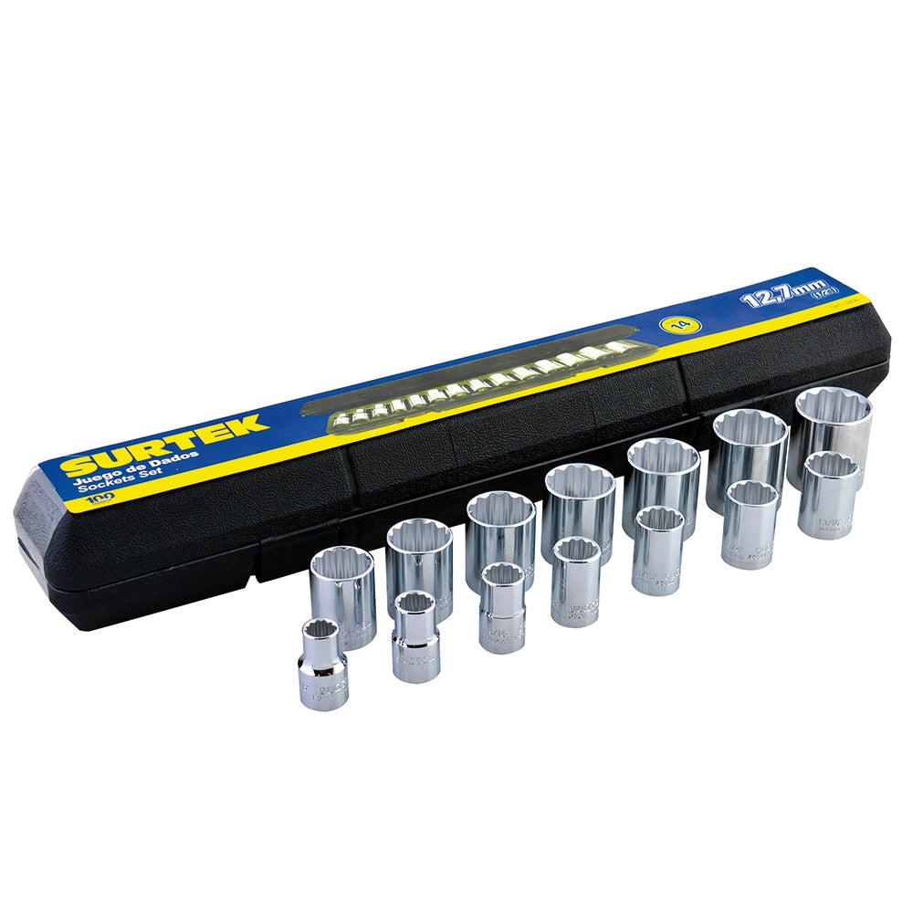 JUEGO DE 14 DADOS EN PULGADAS CUADRO DE 1/2", 12 PUNTAS SURTEK