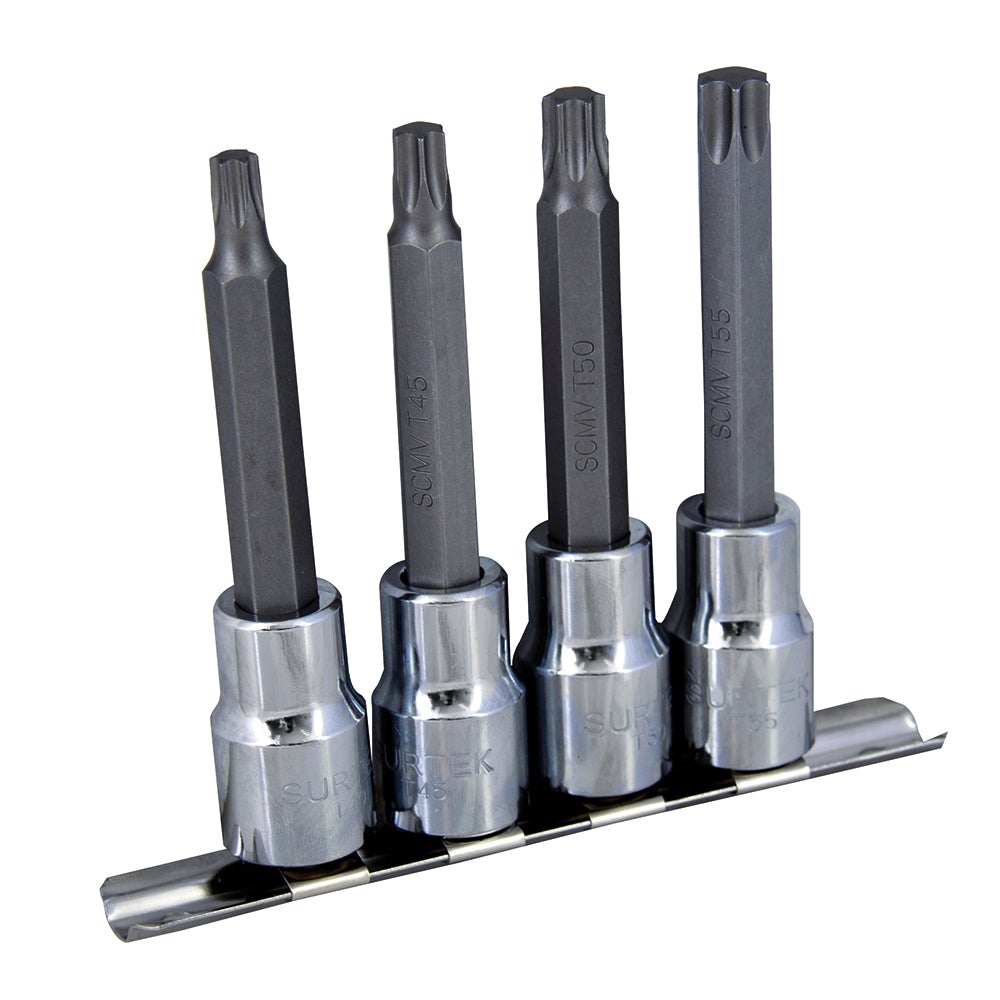 JUEGO DE 4 DADOS PUNTA LARGA TORX CUADRO DE 1/2" SURTEK