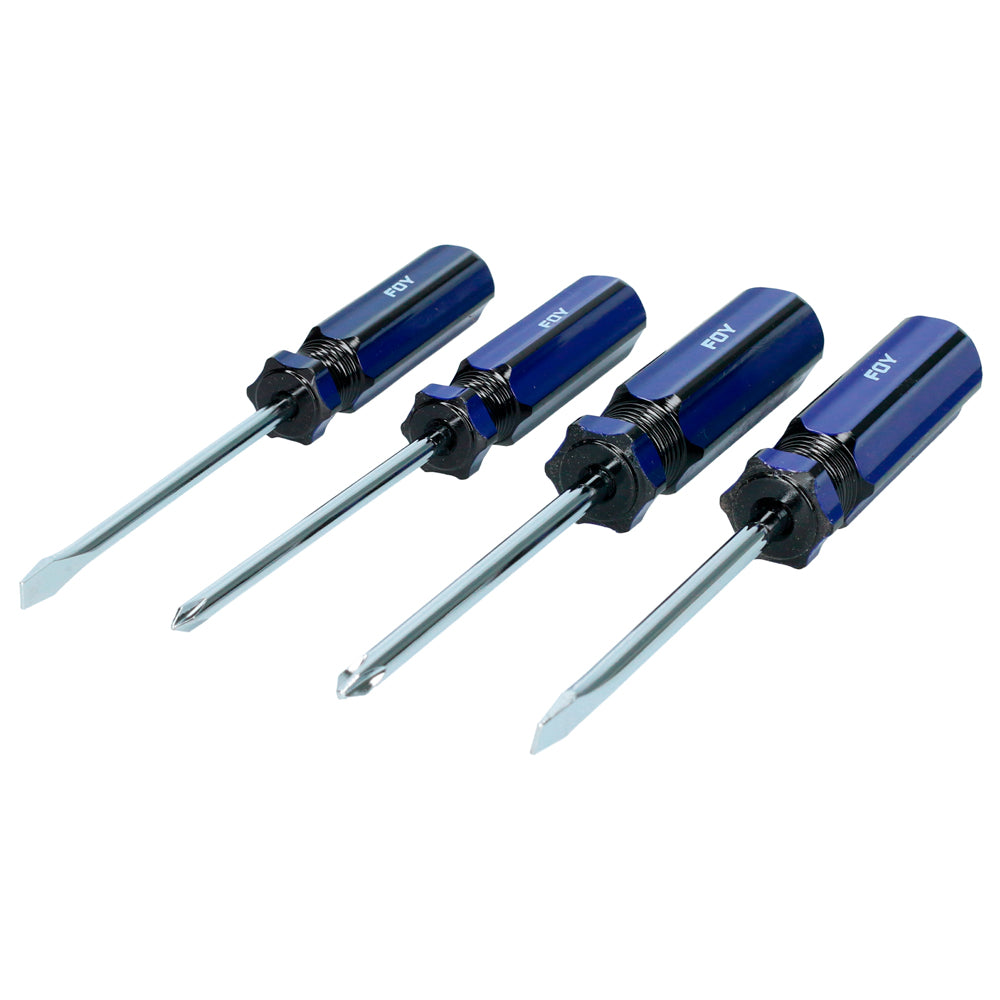 JUEGO DE 4 DESTORNILLADORES CON MANGO DE PVC, COMBINADOS FOY