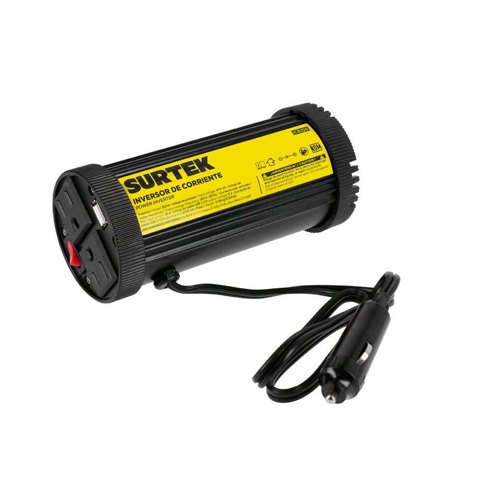 INVERSOR DE CORRIENTE 12 V DC - 120 V AC, 150 W SURTEK
