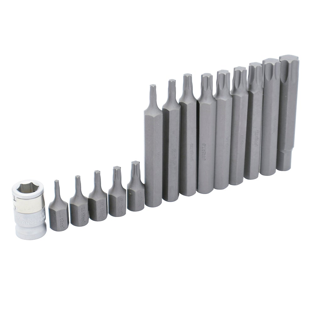 JUEGO DE PUNTAS TORX HEXÁGONO DE 3/8" CON ADAPTADOR, 15 PIEZAS URREA
