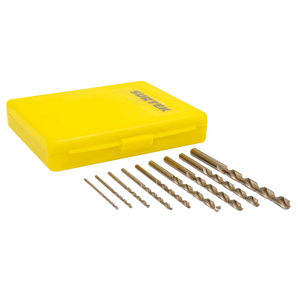 JUEGO DE 10 BROCAS CON COBALTO DE ACERO DE ALTA VELOCIDAD ZANCO RECTO SURTEK