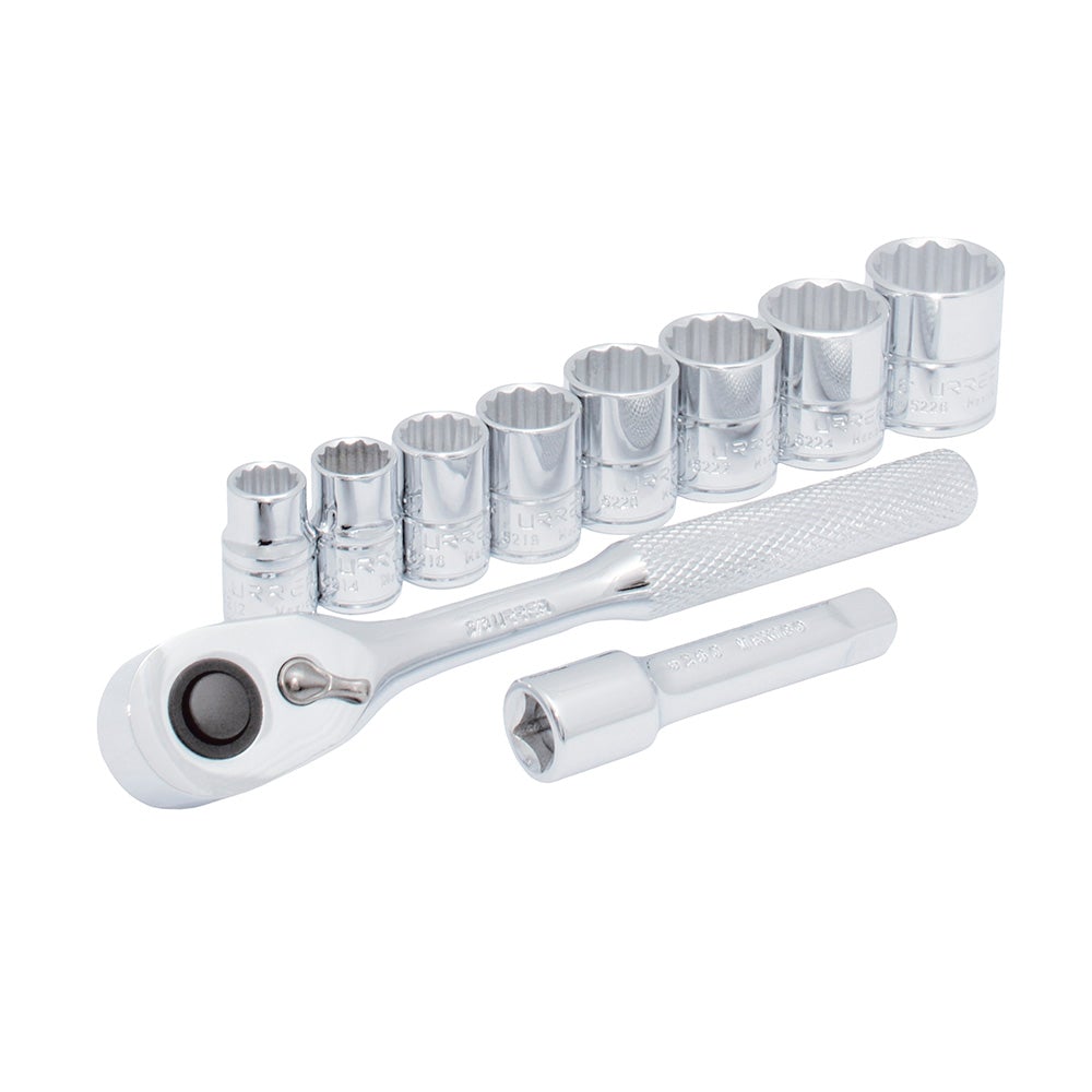 JUEGO DE DADOS Y ACCESORIOS CUADRO DE 3/8" MÉTRICO, 10 PIEZAS URREA