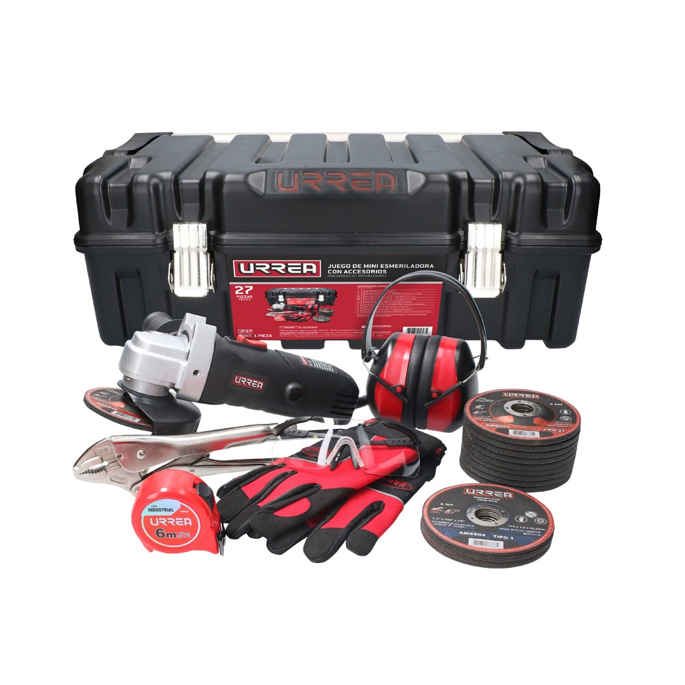 JUEGO DE MINI ESMERILADORA CON ACCESORIOS, 27 PIEZAS CON CAJA PLÁSTICA URREA