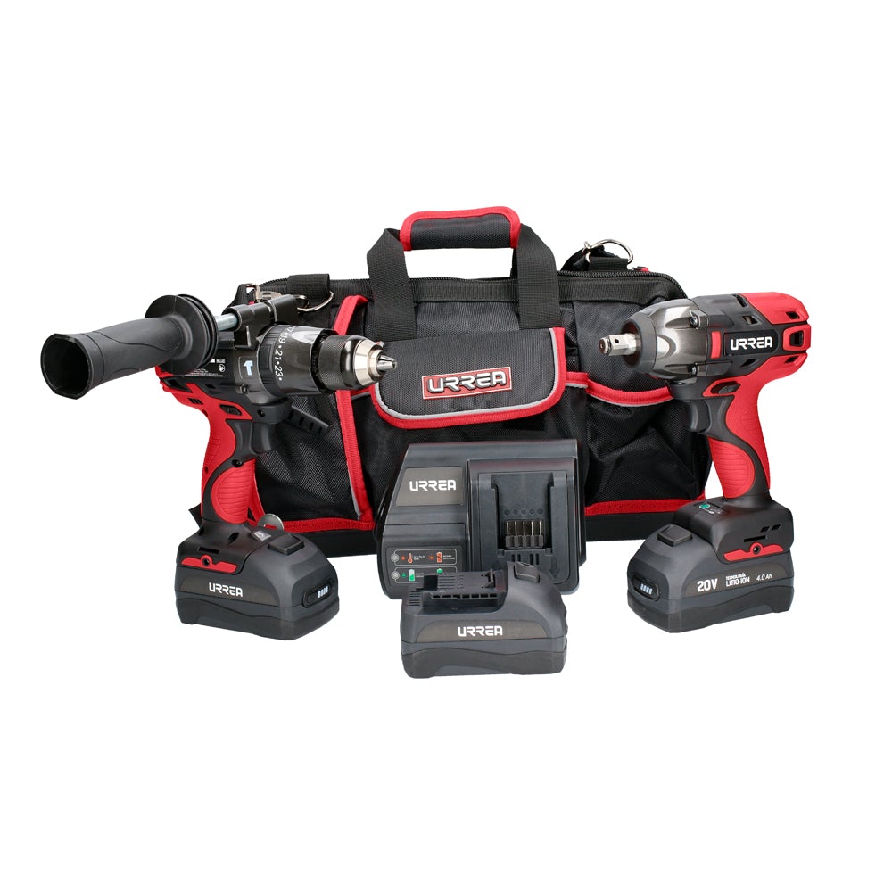 JUEGO DE ROTOMARTILLO Y PISTOLA DE IMPACTO A BATERÍA LITIO-ION 20 V, 3 PIEZAS URREA