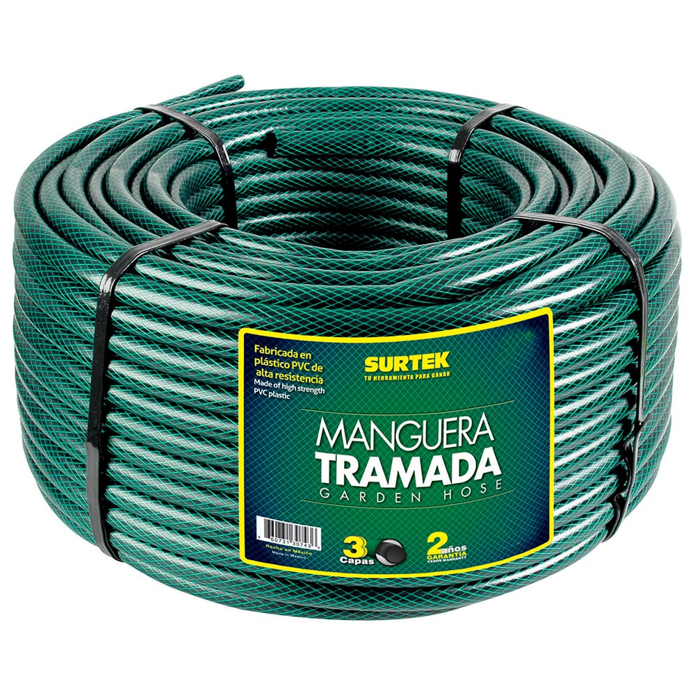 MANGUERA PARA JARDÍN TRAMADA EN ROLLO VERDE 3/4", 100 M SURTEK