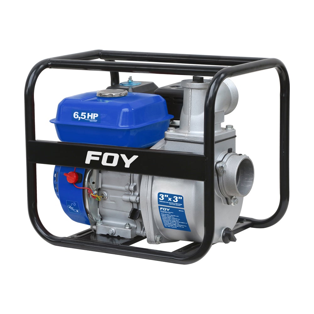 MOTOBOMBA A GASOLINA CON DIÁMETRO DE SUCCIÓN Y DESCARGA DE 3X3", 6.5 HP FOY