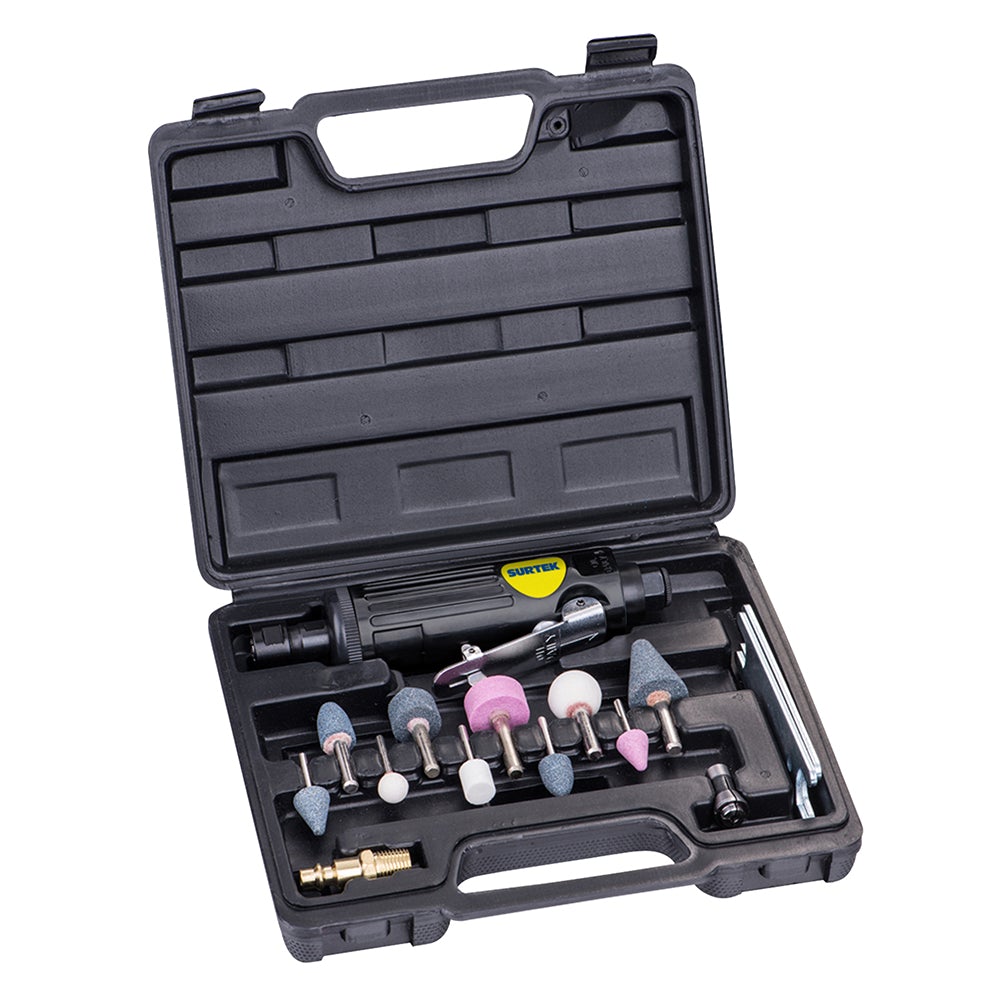 JUEGO DE MOTO-TOOL NEUMÁTICO RECTO CON ACCESORIOS 15 PIEZAS SURTEK