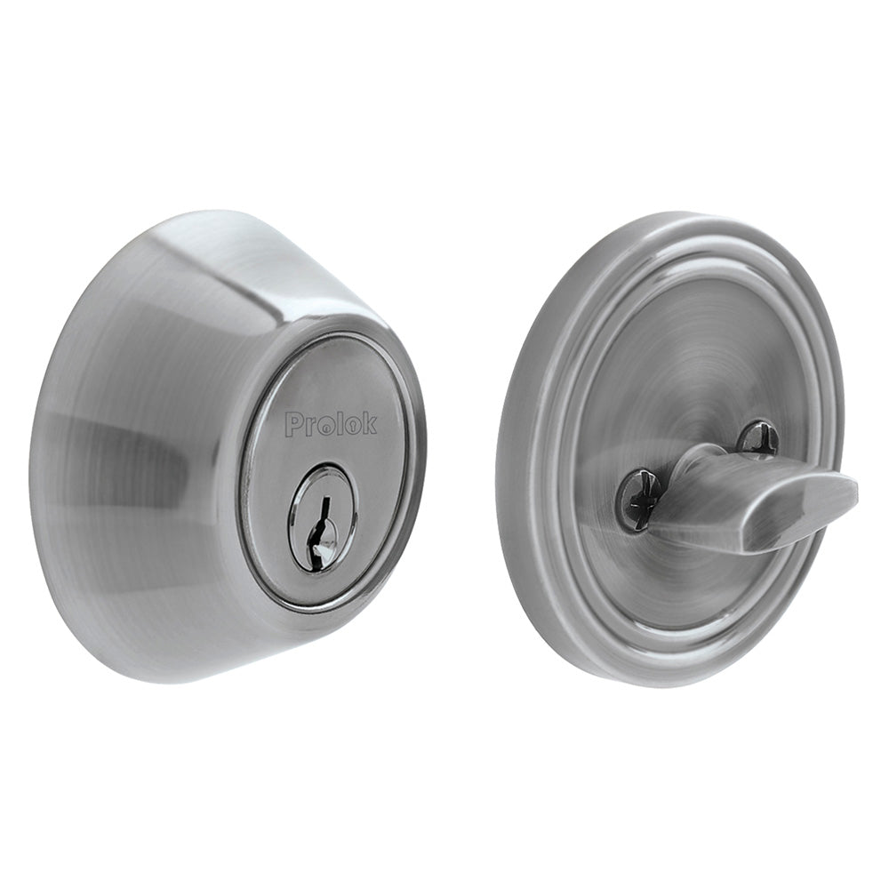 CERROJO RESIDENCIAL FUNCIÓN SENCILLA, ACERO INOXIDABLE, LLAVE ESTÁNDAR, EN CAJA PROLOK