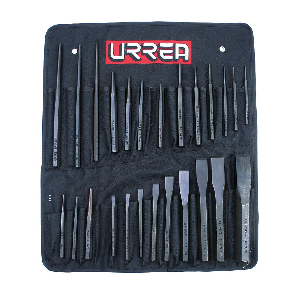 JUEGO DE PUNTOS, PUNZONES , CINCELES Y BOTADORES, 26 PIEZAS URREA