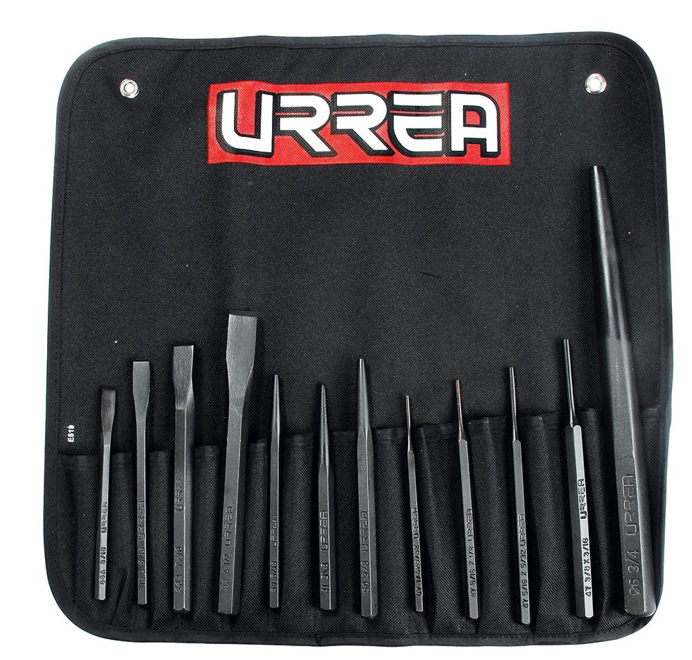 JUEGO DE CINCELES, PUNZONES Y BOTADORES, 12 PIEZAS URREA