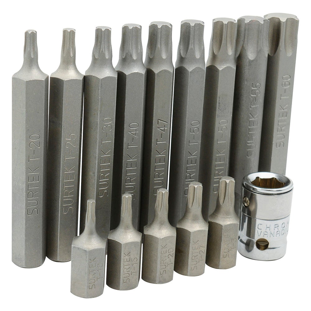 JUEGO DE PUNTAS TORX HEXÁGONO DE 3/8", 15 PIEZAS SURTEK