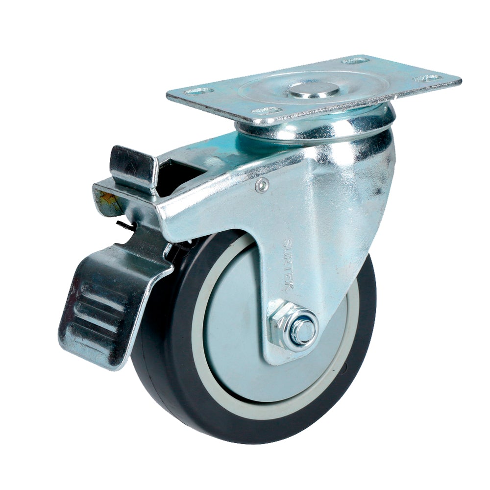 RODAJA DE POLIURETANO NEGRO GIRATORIA CON FRENO 4" SURTEK