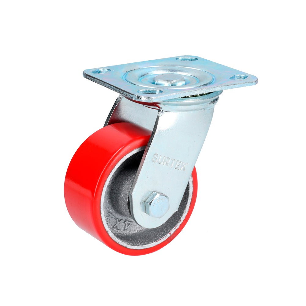 RODAJA DE FIERRO CON POLIURETANO ROJO GIRATORIA 4" SURTEK