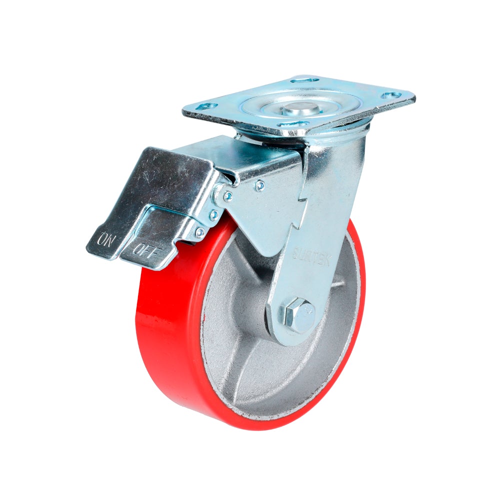 RODAJA DE FIERRO CON POLIURETANO ROJO GIRATORIA CON FRENO 6" SURTEK