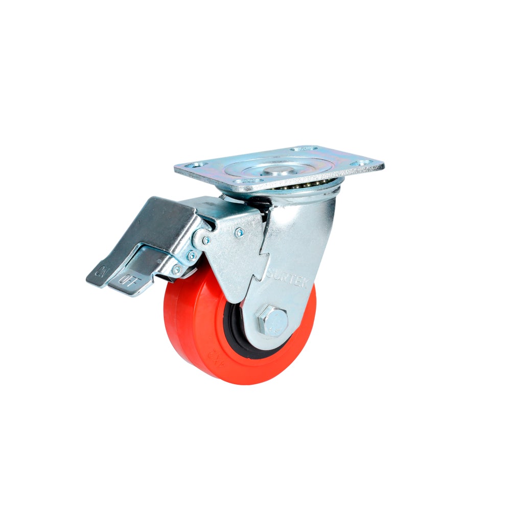 RODAJA DE POLIURETANO ROJO GIRATORIA CON FRENO 4" SURTEK