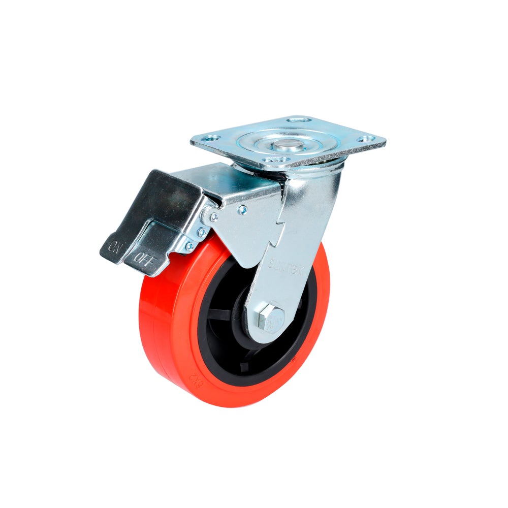 RODAJA DE POLIURETANO ROJO GIRATORIA CON FRENO 6" SURTEK