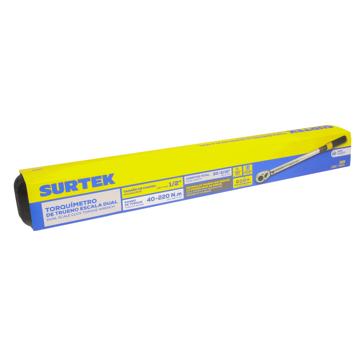 TORQUÍMETRO DE TRUENO UNA ESCALA DUAL CUADRO DE 1/2", 40-220 NM (30-162 FT-LB) SURTEK