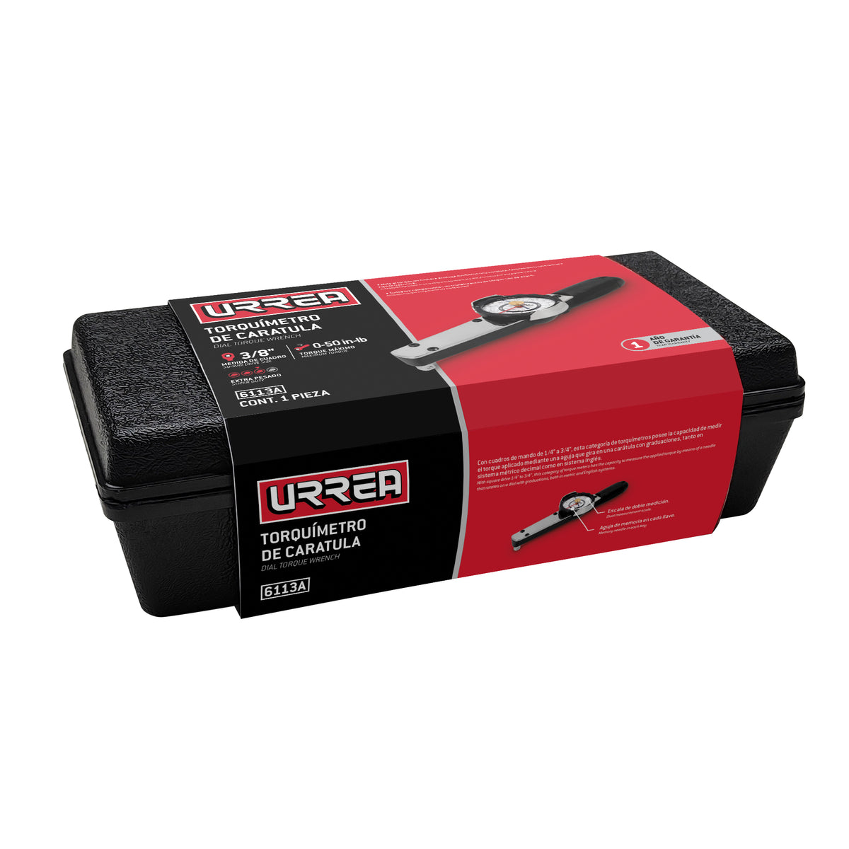 TORQUÍMETRO DE CARÁTULA CUADRO DE 3/8", 0-50 FT-LB URREA 6113A